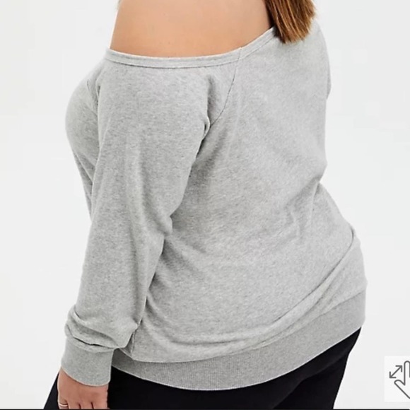 TORRID LOVE YA SELF LIGHT GREY TERRY OFF SHOULDER SWEATSHIRT SIZE 3X - Picture 2 of 7